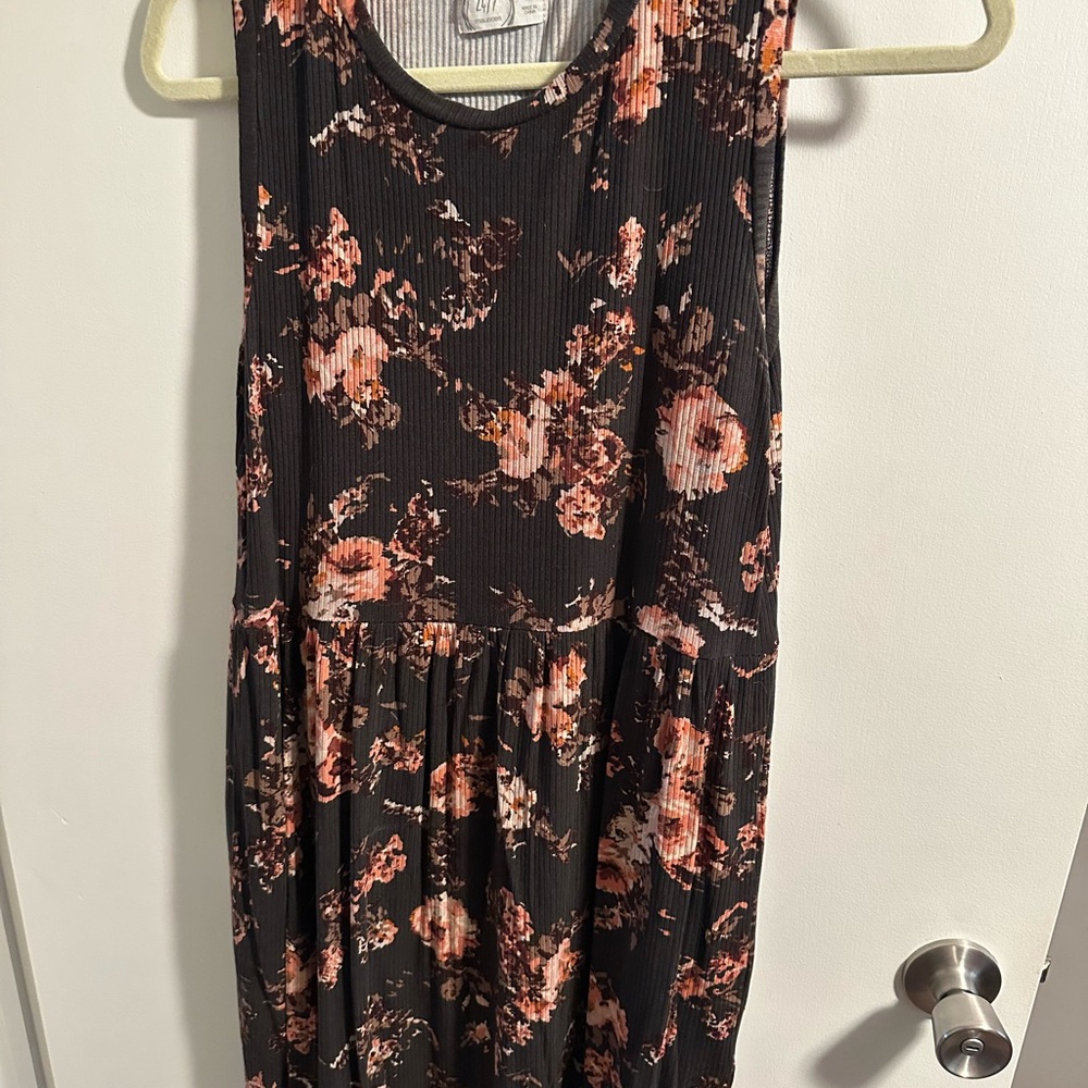 Maurices Black and Pink Floral Midi Dress